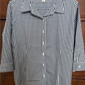 L.L. Bean Women's Navy and White Gingham Blouse